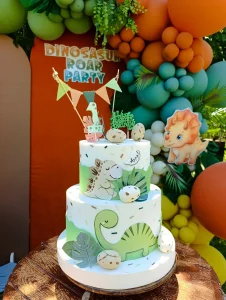 Dinosaur themed birthday cake