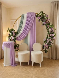 Lilac and purple engagement backdrop with flowers in Kusadasi