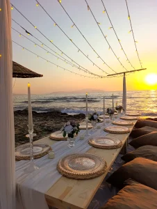 Seaside canopy setup for a party in Kusadasi