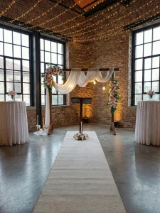 Industrial brick venue wedding ceremony with fairy lights in Kusadasi