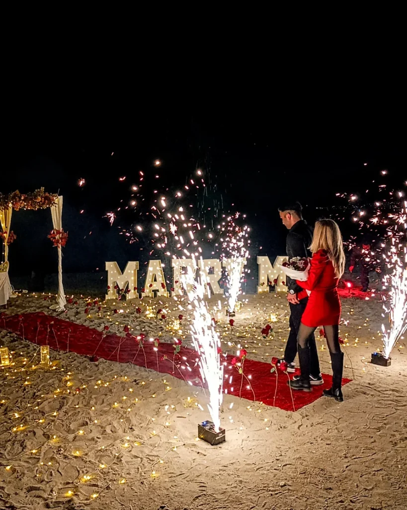 Couple celebrating after a surprise proposal in Kusadasi